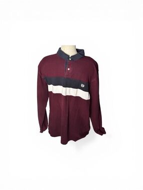 Chaps Burgundy Rugby Shirt with Navy & White Stripe